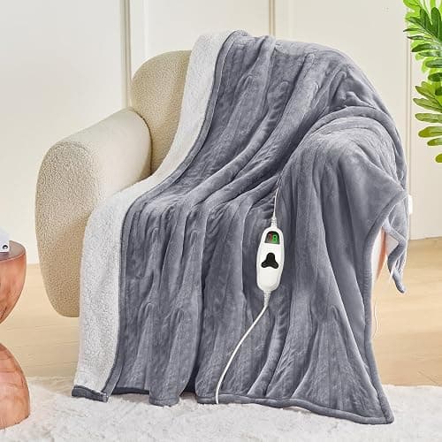 greenoak Heated Blanket Electric Throw, Soft Fleece Heating Blanket with 10 Heat Levels, 8 Hours Auto-Off, Christmas Gifts for Grandma/Seniors/Mom, Misty Grey, 50"X60" thumbnail 2