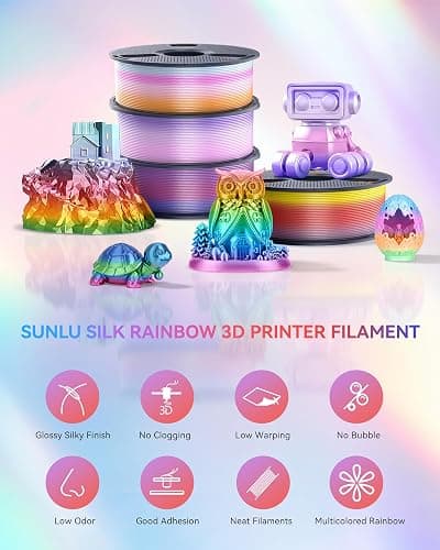SUNLU Rainbow Silk Filament Bundle, Multicolor Gradient 3D Filament, Neatly Wound Shiny Silk 3D Printer Filament 1.75mm ±0.02mm, Individually Vacuum Packed, 0.25kg per Spool, 1kg in Total, 4 Pack. thumbnail 4