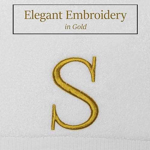 Decorvo Monogrammed Hand Towels for Bathroom - Luxury Hotel Quality Personalized Initial Decorative Embroidered Bath Towel for Powder Room, Spa - GOTS Organic Certified - Set of 2 Gold Letter S thumbnail 5