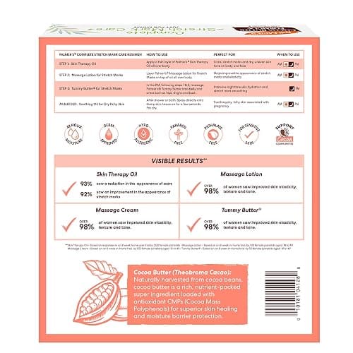 Palmer's Cocoa Butter Formula Pregnancy Skin Care Kit for Stretch Marks and Scars, Dermatologist Approved, Gift for Mom to Be, 4 Piece Full Size Set thumbnail 3