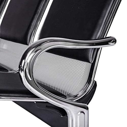 Waiting Room Chairs Guest Reception - 3-Seat Waiting Room Bench with Arms Airport Reception Bench Guest Reception Chairs PU Leather Office Chair for Airport Market Bank Hospital School, Black - Black Leather - 3-seater thumbnail 7