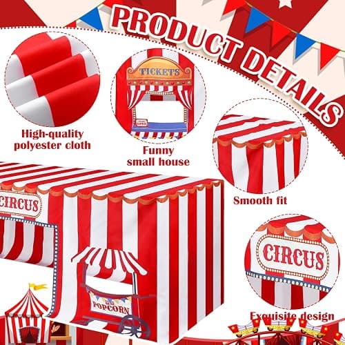 Breling 6 ft Circus Tablecloths Carnival Birthday Party Decorations Popcorn Booth Fitted Tablecloths Fort Tent 72 x 30 Inch Rectangle Washable Polyester Table Cover Party Supplies thumbnail 3