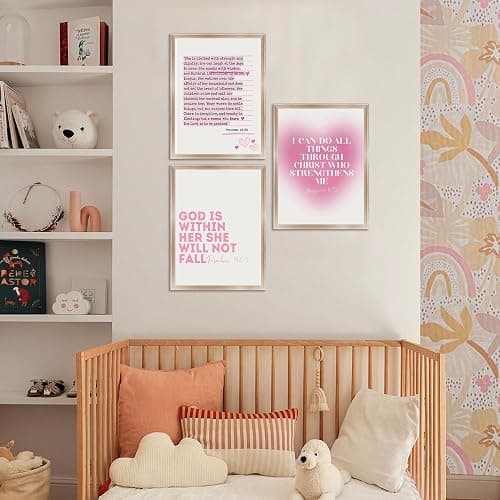 3pcs Pink Bible Verses Wall Art Christian Aesthetic Wall Decor Pictures Preppy Inspirational Scripture Quote Canvas Posters Prints for Girly Bedroom Preppy Religious Decor 12x16in Unframed thumbnail 4