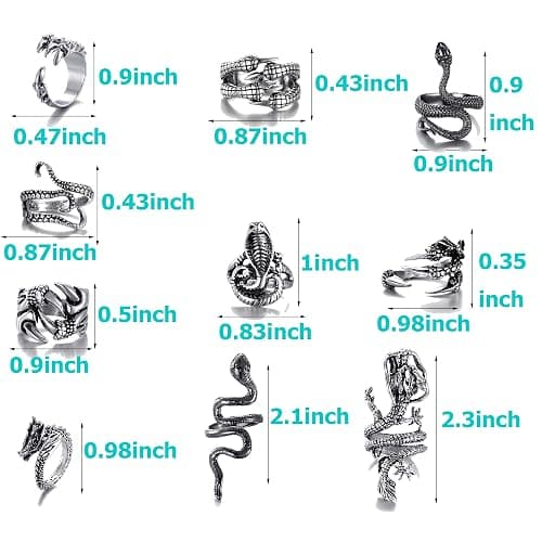 LiHan1028 10 Pieces of Vintage Punk Ring Dragon Snake Octopus Adjustable Ring thumbnail 2