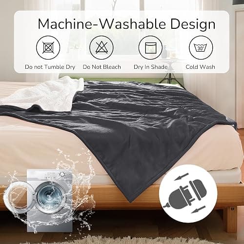 RALYSUN Electric Heated Blanket 72"x84" Full Size - Dual-Sided with Microplush & Sherpa Fabric, 4 Heat Settings & 10 Hours Auto Off, Machine Washable - Iron Gray thumbnail 4