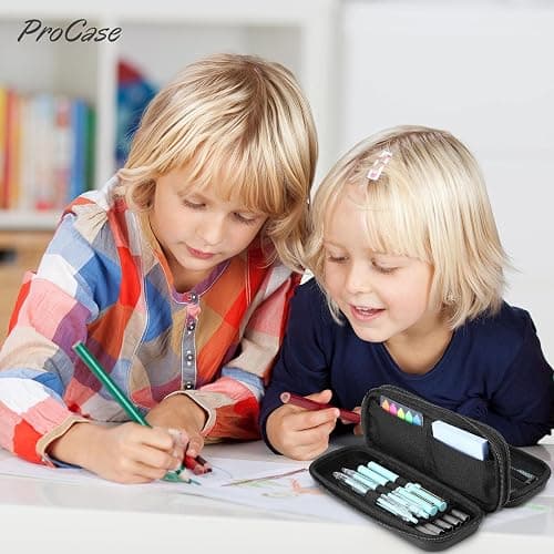 ProCase Pen Pencil Case, 2-Layer EVA Zipper Pencil Box Pouch Large Capacity Stationery Storage Organizer for School Office Supplies -Black thumbnail 2