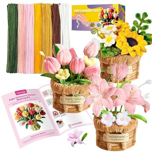 900 pcs Pipe Cleaners Craft, 4 Assorted Colors Pipe Cleaners Bulk, for DIY Tulip or Lily Basket Kit with Floral Wires, Gardening Tape, Pearls - Image 1