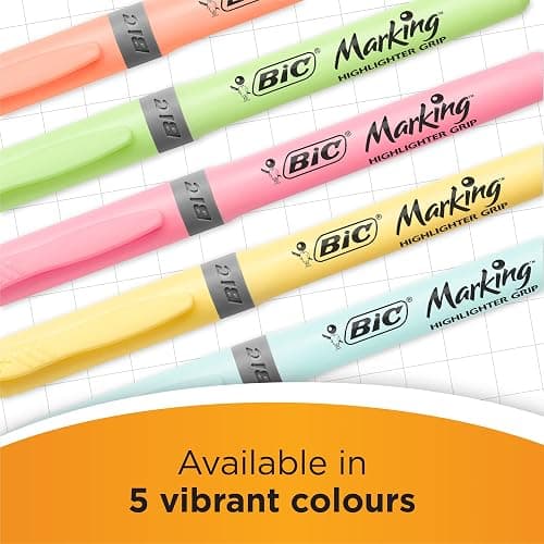 BIC Highlighters Grip Pastel Colours - Grip Highlighter Pens Multipack - Stationery Supplies Pack of 6 thumbnail 4