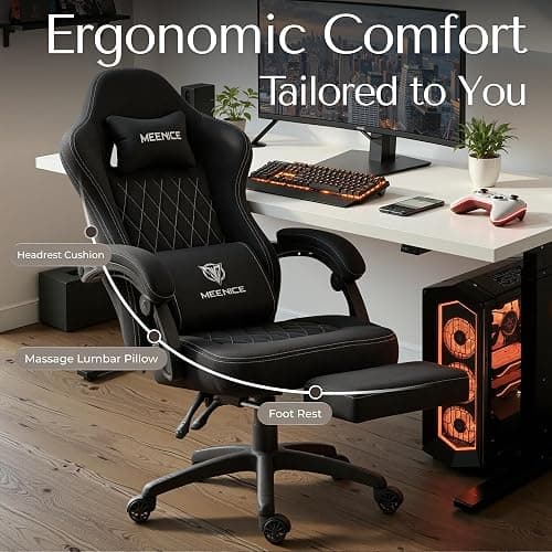 MEENICE Gaming Chair Fabric with Pocket Spring Custion, Ergonomic High Back Video Game Chair with Footrest Massage Lumbar Support, Height Adjustable Comfy Computer Chair for Adults Game Office Onyx thumbnail 3