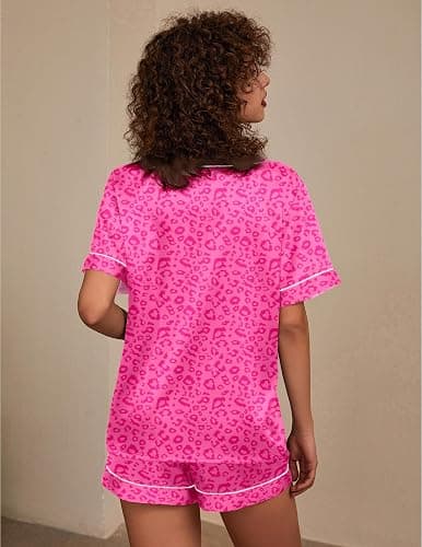 Ekouaer Silk Pajama for Women Short Sleeve Satin Pj Set Two Piece Soft Sleepwear Loungewear, S-XXL thumbnail 6