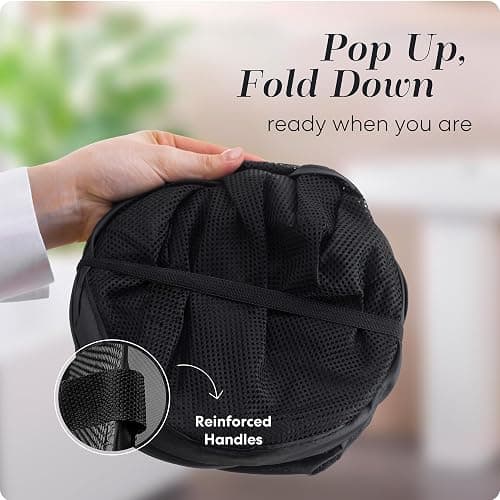Handy Laundry Collapsible Mesh Pop Up Hamper with Wide Opening and Side Pocket - Breathable, Sturdy, Foldable, and Space-Saving Design for Clothes and Storage (Black) thumbnail 3