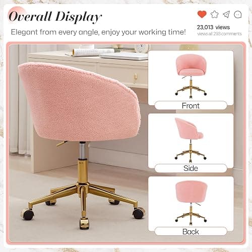 KCC Faux Fur Makeup Vanity Chair,Home Office Desk Chair with Wheels, Blue | Fluffy Swivel Modern Armchair Upholstered Fuzzy Height Adjustable for Teens Women Girls Elegant for Living Room Bedroom thumbnail 8