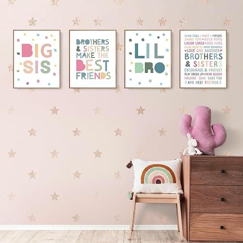 LARTSFRO Brother and Sister Make The Best Friends Wall Art Decor Posters, Baby Boys Gril Nursery Room Playroom Bedroom Bathroom Wall Art Decor, Inspirational Decor for Big Sister Little Brother Nursery Toddler Baby, Gifts for Kids 10x8 Inch Set of 4 Pcs (UNFRAMED) - 8X10in - Big Sis Lil Bro thumbnail 3