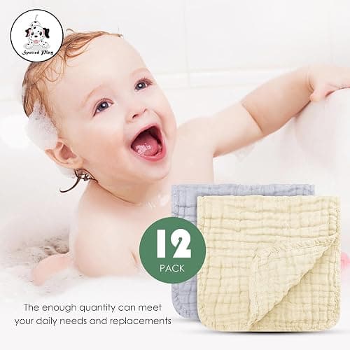 Spotted Play Muslin Burp Cloths 100% Cotton Large 20''x10'' Extra Soft and Absorbent Baby Wash Cloths Spit Up Rags - Baby Burping Cloth for Boys Girls Items(12 Pack Ivory, Slate and Emerald Series) thumbnail 5