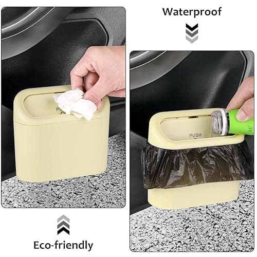 Accmor Car Trash Can, Portable Vehicle Trash Bin with Lid, Car Dustbin Garbage Organizer Holder with One Roll Trash Bag, Leakproof Hanging Mini Cars Storage Bag Container for Auto, SUV, Office (Beige) thumbnail 5