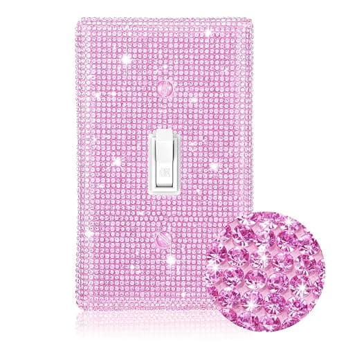 Bling light Switch Cover Plate,Decorativedecorative Light Switch Covers,Silver Pink Shiny Wall Plate Cover,Shiny Rhinestones Single Light Decorative Cover for Bedroom Accessories Home Decor (Pink) - Image 1