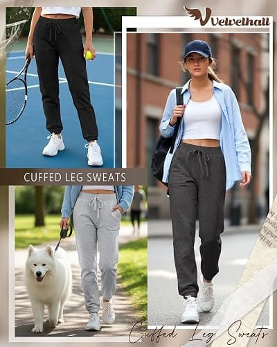 Velvelhall 3 Pack Women's Sweatpants with Pocket, High Waisted Drawstring Jogger Pants Cinch Bottom Casual Baggy Trousers thumbnail 2