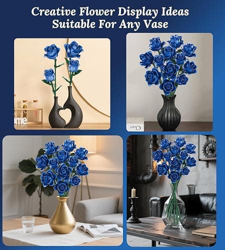 Loyratche Blue Roses Flower Bouquet Building Set, Compatible with Lego Flowers, Artificial Flowers Botanical Collection Gift for Halloween Gothic Retro Home Decor thumbnail 5