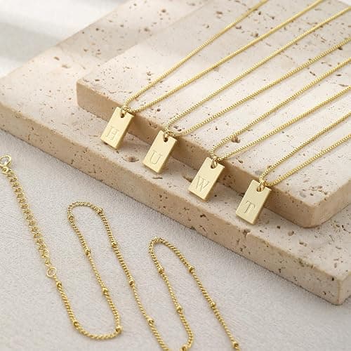 Rotnso Initial Necklace for Women, 14K Real Gold Plated Layered Letter Pendant Necklace Set Dainty Capital Monogram Choker Trendy Personalized Tiny Alhpabets A-Z Tag Charm Name Necklace Jewelry Gift thumbnail 5