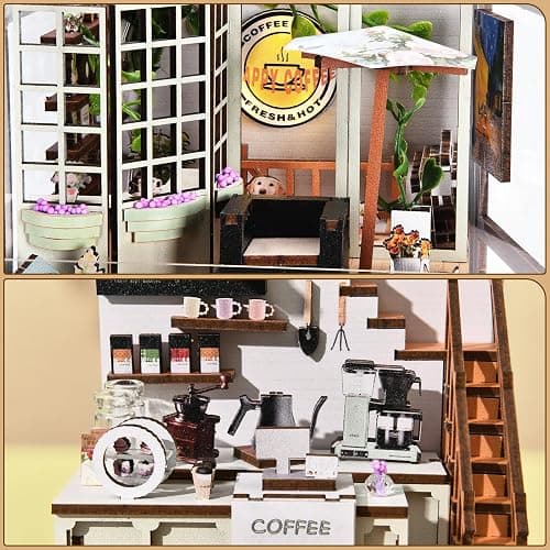 ETKVR Book Nook Kit,Kit Miniature à Monter, Puzzle 3D en Bois Style Maison de Poupée, Allée Miniature à Insérer dans Une Bibliothèque,Décoration pour Adultes et Ados - Café thumbnail 6