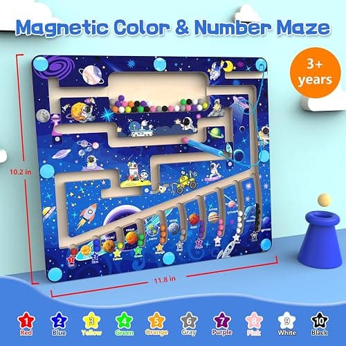Magnetic Color and Number Maze - Montessori Toys for 3+ Year Old - Wooden Color Matching Learning Counting Puzzle Board -Toddler Activities Fine Motor Skills Toys for Boys Girls 3 4 5 Years Old thumbnail 3