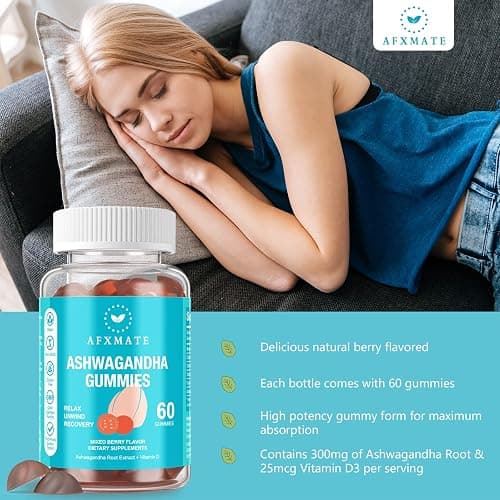 AFXMATE Ashwagandha Gummies & Vitamin D Gummies for Men & Women 120 Count Aswangdha Supplement (Non-GMO, Sugar Free & Gluten Free) thumbnail 3