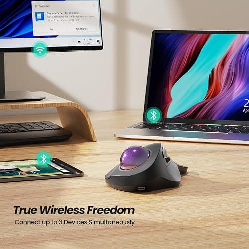 Nulea Wireless Ergonomic Trackball Mouse, Rechargeable, Bluetooth Rollerball Mouse, 44mm Index Finger Trackball, 5 Adjustable DPI, Compatible with PC, Laptop, iPad, Mac, Windows, Android thumbnail 6