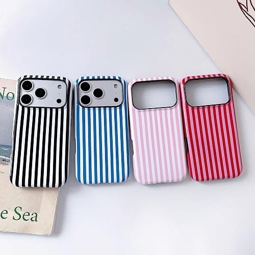 Finyosee Compatible with iPhone 17 Pro Max Case with Cute Fashion Striped Aesthetics Design Simple Case for Girls Women, Slim TPU and Hard PC Protection Cover for iPhone 17 Pro Max-Pink thumbnail 3