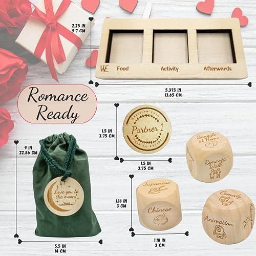 Deluxe Date Night Dice Game – 6 Dice, Decision Coin, Game Board & Carry Bag – Couples Gift for Newlyweds, Anniversary, Wedding, Bachelorette, Bridal Shower, Valentine's Day – Wife, Husband, Girlfriend thumbnail 3