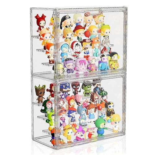 MSHOMELY Clear Acrylic Display Case for Collectibles 4 Layer Hobby Figure Display Case Box with Shelves Stackable Figurine Display Shelf for Funko Pop Mart Labubu Model, 2 Pack - Image 1