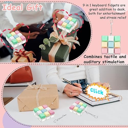 Keyboard Fidget Toy, Keyboard Fidget Keychain 9-in-1 Keyboard Decompression Button Finger Clicker Toys Stress Relief Fidget Gifts (5 Colors- Green Yellow Pink White Blue) thumbnail 5