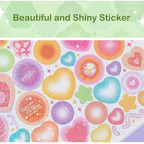 Doraking Colorful Sticker Book, 50 Sheets Shiny Love Bubble Heart Butterfly Ribbon Cute Stickers for Junk Journal Arts Craft Greeting Cards Scrapbook Supplies Home Decoration, DIY Deco Stickers (A) thumbnail 5