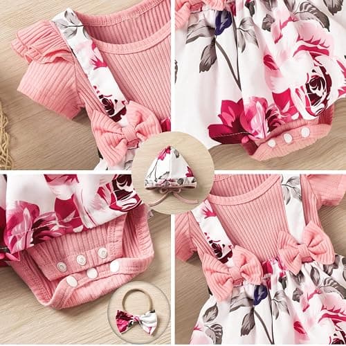 Unutiylo Preemie Newborn Baby Girl Clothes Romper Suspender Dress Summer Outfits Ruffle Short Sleeve Set thumbnail 4