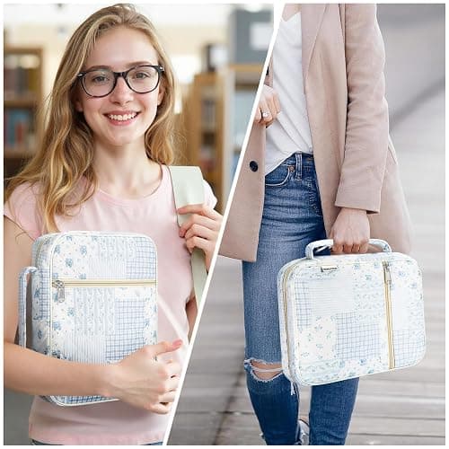 WOBAGMEN Bible Cover Case for Women,Large Bible Tote Bags Organizer Quilted Carrying Case for Girls,Bible Study Supplies Accessories Christian Gifts for Women (Blue Patchwork, M) thumbnail 7