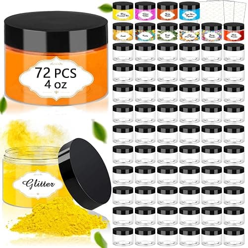 PeacePeo Plastic Jars with Lids 4 OZ, 72 Pack Clear Slime Containers | Empty Refillable, Black Screw on Lids, Organize Small Items, Samples, Lotions & Beauty Products, Keep Home Kitchen Neat - Image 1