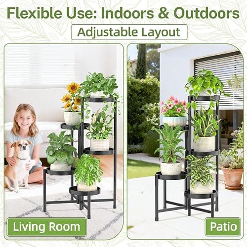 iDavosic.ly Plant Stand Indoor Outdoor, 5 Tier Corner Metal Flower Display Holder Shelf, Easy Assembly Folding Tall Orchid Rack for Patio Balcony Porch Garden Living Room House, Black thumbnail 6