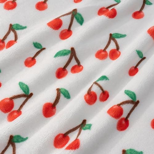 Berkshire Blanket-Classic Heavyweight Soft Printed VelvetLoft® Plush Blanket, Full/Queen Size Soft Fuzzy Warm Blanket for Couch Sofa Bed, Cherries Toss White, 90in x 90in thumbnail 8