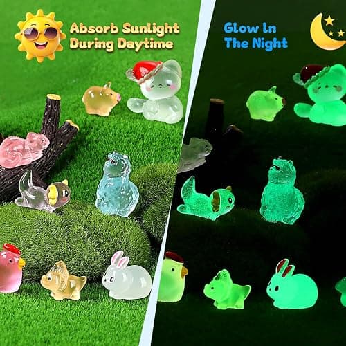 EKisemio 130pcs Luminous Mini Resin Animals Figures to Hide Miniature Figurines Glow in The Dark for Miniature Fairy Garden Accessories Micro Landscape Aquarium Ornaments Kit Dollhouse Decor Crafts thumbnail 3