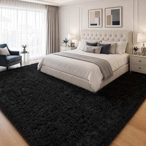 PLHXFR 6x9 Area Rugs Living Room: Fluffy Bedroom Rug Shag Carpet Black | Upgrade Non-Slip High Pile Carpet Fuzzy Plush Indoor Floor Decor Shaggy Rugs for Kid Boys Girls Playroom Nursery Modern Home thumbnail 3
