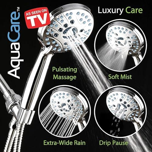 AquaCare High Pressure 8-mode Handheld Shower Head - Anti-clog Nozzles, Built-in Power Wash to Clean Tub, Tile & Pets, Extra Long 6 ft. Stainless Steel Hose, Wall & Overhead Brackets thumbnail 6