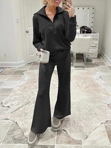 ANRABESS Women 2 Piece Outfits 2025 Fall Fashion Airport Wide Leg Pants Lounge Set Leisure Travel Vacation Clothes Sweatsuits thumbnail 9