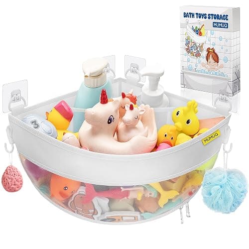 Bath Toy Storage Corner Wall Mounted, 4.32 Gallons Bath Toy Holder, Bottom Zipper Mesh Bathtub Toys Storage Organizer Bag, Quick Access Baby Shower Caddy Quick Dry Bathtub Toys Holder Accessory thumbnail 9
