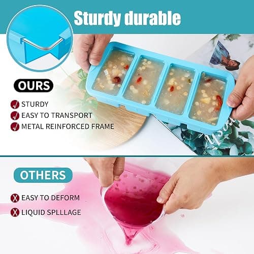 WENQING Silicone Freezer Tray with Lid 2 Pack Silicone Freezer Molds - Large Ice Cube Tray - Makes 8 Perfect 1 Cup Portions Soup Cubes Meal Prep Containers- Oven & Dishwasher Safe thumbnail 5
