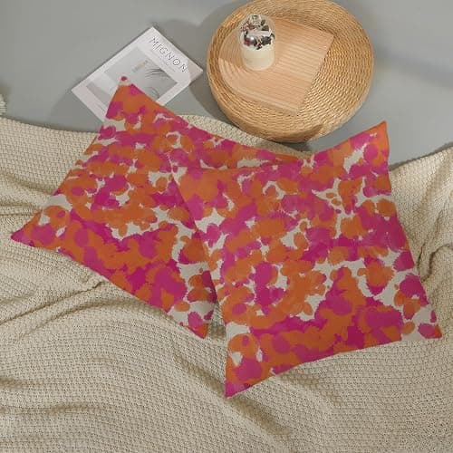 Preppy Abstarct Pillow Covers 18x18 Hot Pink Burnt Orange Abstract Polka Dot Decor Throw Pillows Case for Couch Boho Pillowcase Outdoor Decorative Cushion Case for Sofa Bed Decorations Set of 2 thumbnail 6