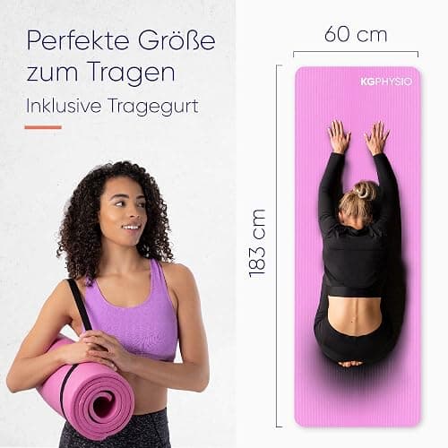 KG PHYSIO Yogamatte Rutschfest & Gepolstert - Yoga Matte mit Tragegurt, Fitnessmatte, Sportmatte Dicke 8mm, Gymnastikmatte, Gym Matte, Pilates Matte, Fitness Matte, 183x60cm thumbnail 7