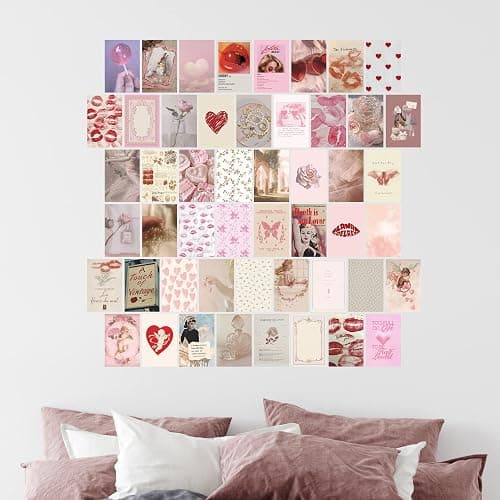 TwoDays Coquette Room Decor Aesthetic, Coquette Wall Collage Kit, 50pcs Coquette Posters (4" × 6"), Pink Room Decor Aesthetic, Vintage Prints. thumbnail 2