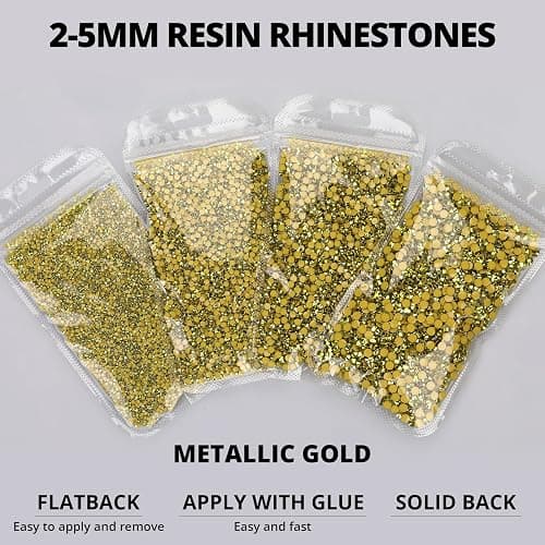 30200Pcs Metallic Gold Resin Flatback Rhinestones with b7000 Jewelry Glue Fix for Crafts Clothes Clothing Crafting Fabric Costumes, Flat Back Rhinestones Bulk, Gems Sets Bedazzle Kit 2-5mm thumbnail 3