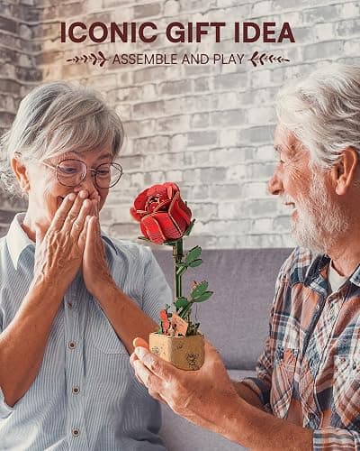 Wowood 3D Flower Wooden Puzzles for Adults-Red Rose, DIY Wooden Flowers Model Kit Building Set Crafts Birthday Gifts Women, Artificial Botanical Collection Creative Gift Ideas/Housewarming (106PCS) thumbnail 2