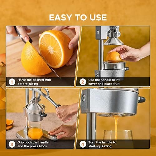 CO-Z Manual Citrus Juicer, Commercial Grade Cast Iron Orange Juicer, Professional Heavy Duty Juice Press with Removable Strainer, Manual Juice Extractor for Orange Lemon Pomegranate Citrus, Gray thumbnail 7