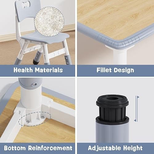 Brelley Kids Table and 6 Chairs Set, Height Adjustable Toddler Desk and Chair Set, Graffiti Desktop, Classroom/Daycare/Home, Children Multi-Activity Table for Ages 2-8 thumbnail 6